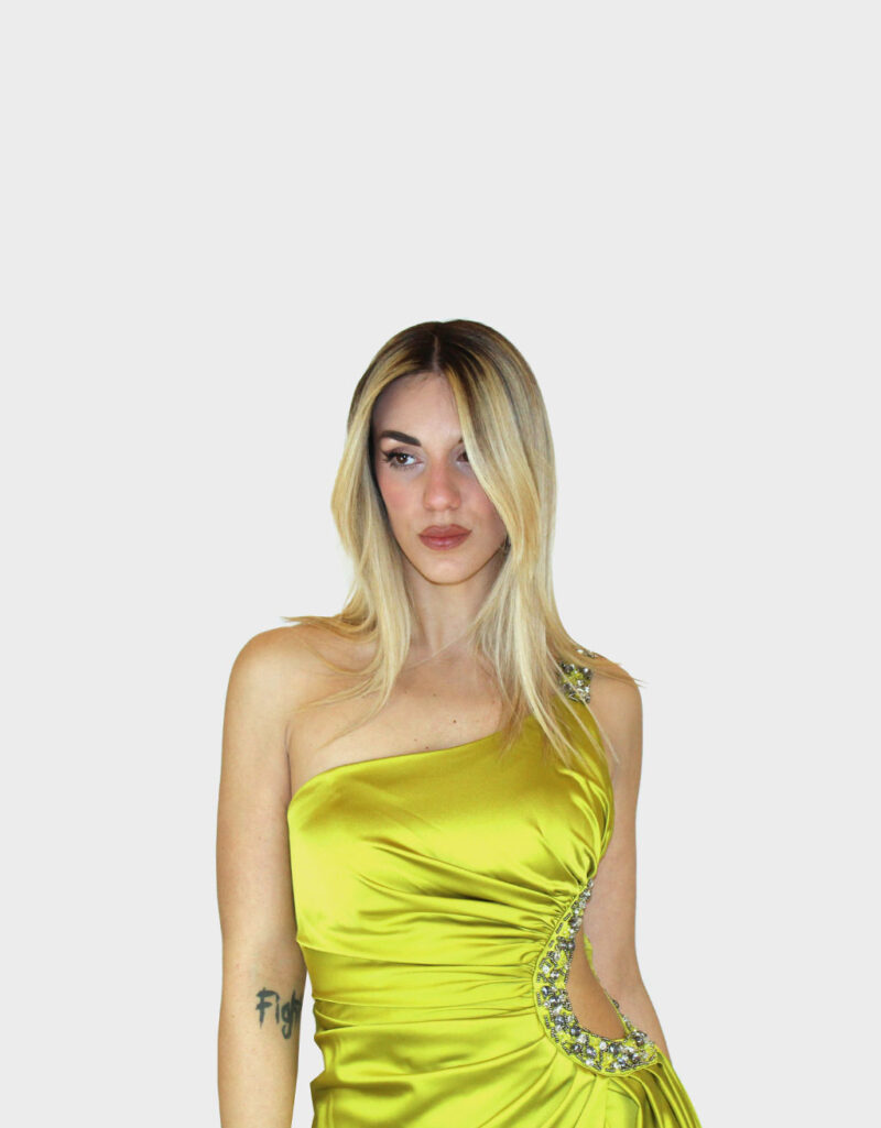 Abito lungo monospalla verde acido- Elizabeth Moda - immagine 3