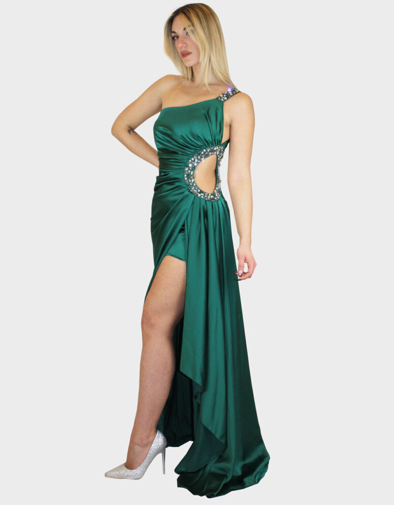 Abito lungo monospalla verde bottiglia- Elizabeth Moda - immagine 2