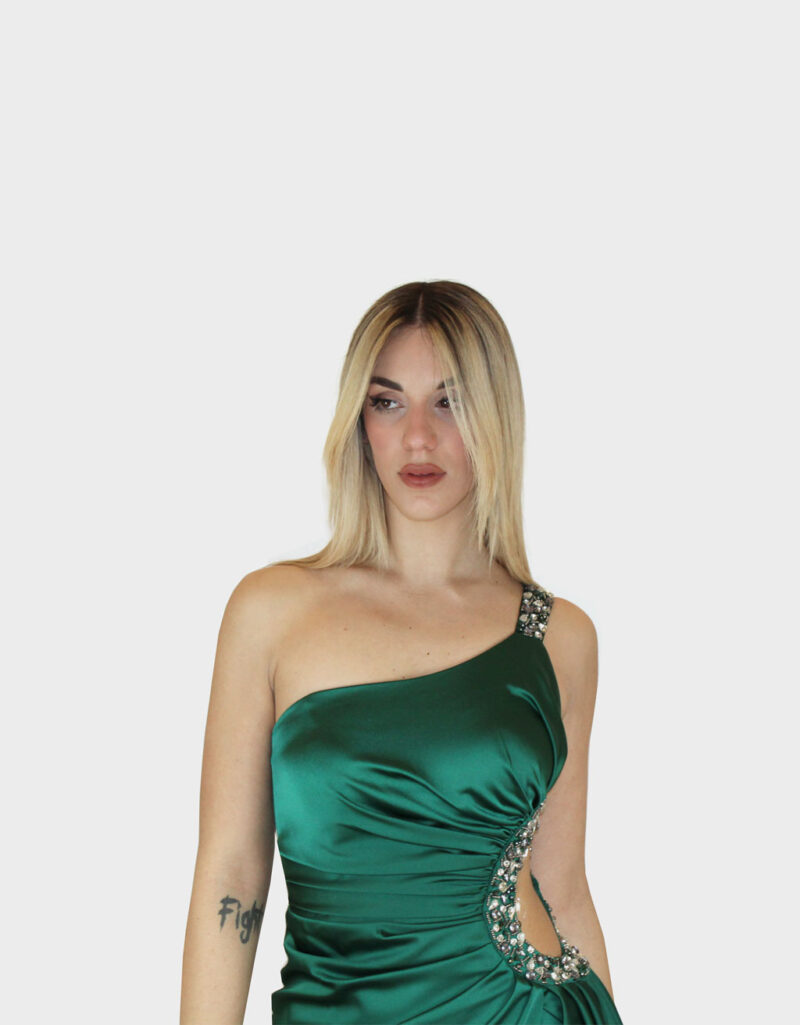 Abito lungo monospalla verde bottiglia- Elizabeth Moda - immagine 3
