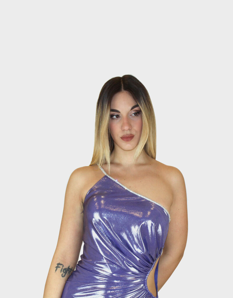 Abito monospalla viola- Elizabeth Moda - immagine 3