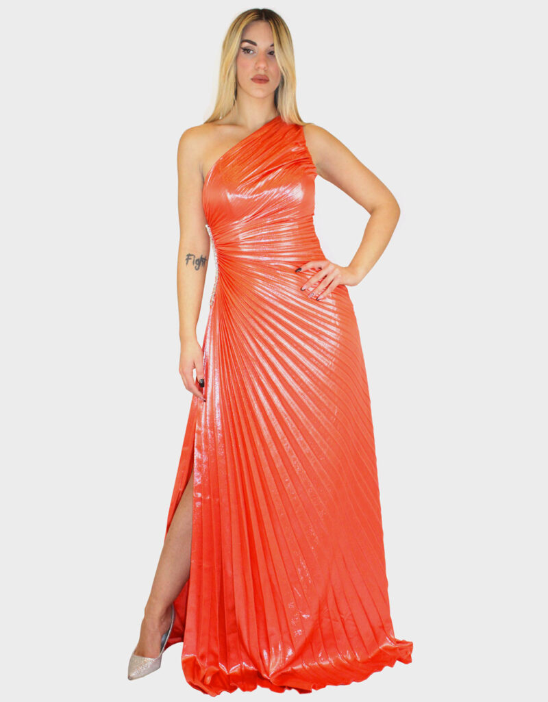 Abito lungo placcato corallo- Elizabeth Moda