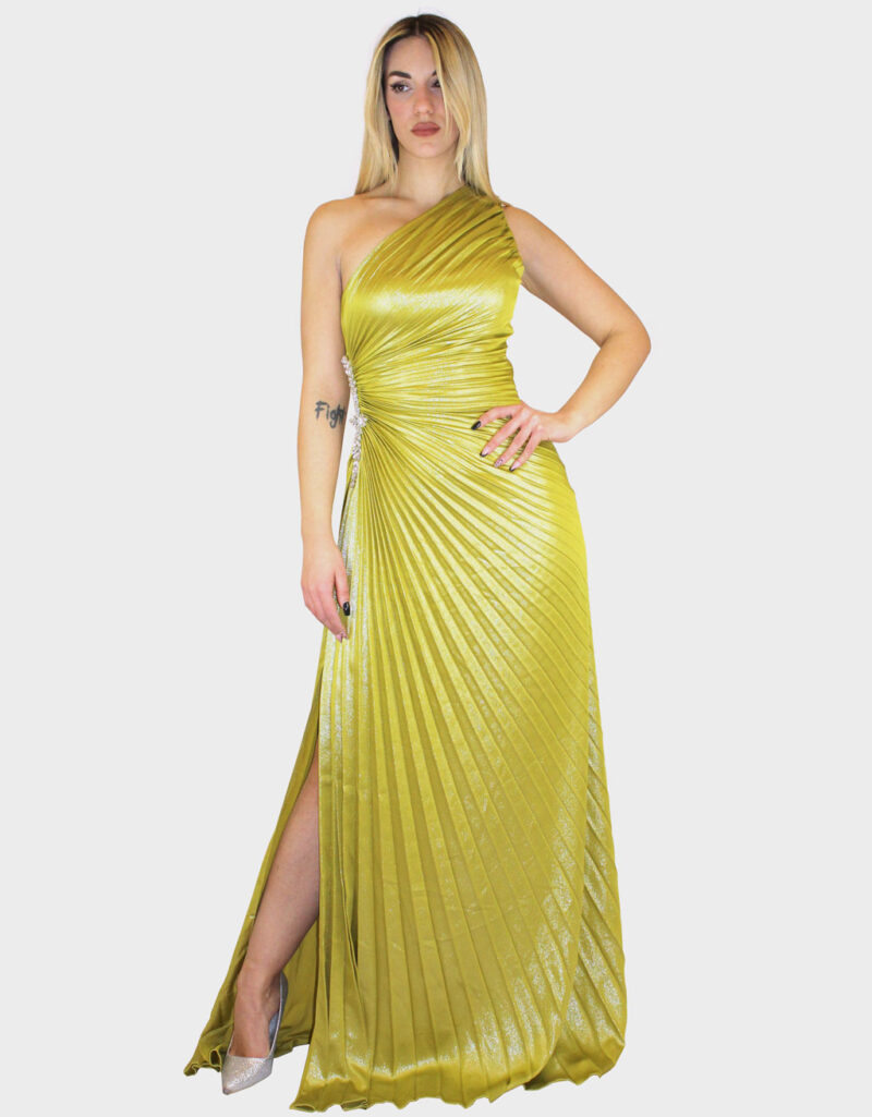 abito-lungo-placcato-verde-acido-elizabeth-moda
