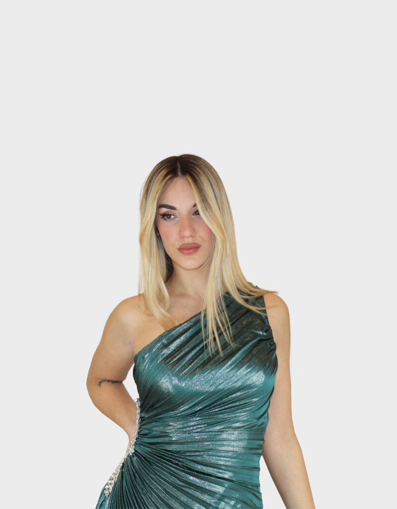 Abito lungo placcato verde bottiglia- Elizabeth Moda - immagine 3