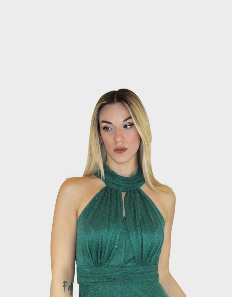 Abito con scollo all'americana verde- Elizabeth Moda - immagine 3