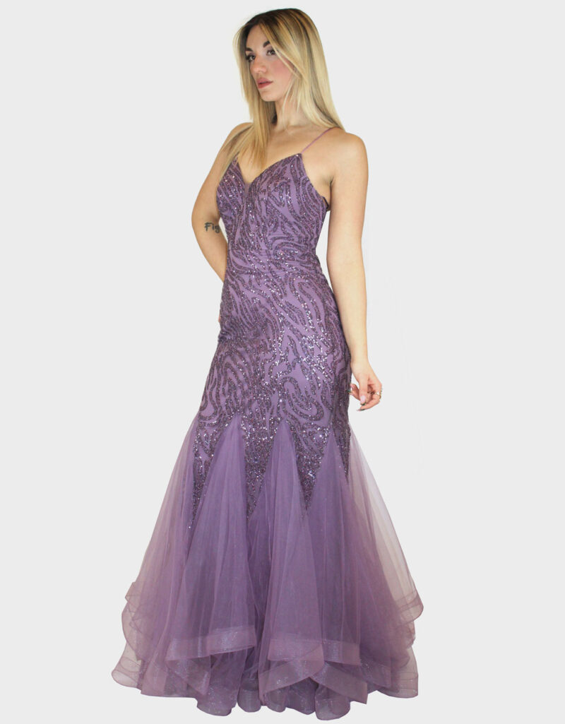 Abito lungo a sirena viola- Elizabeth Moda - immagine 2