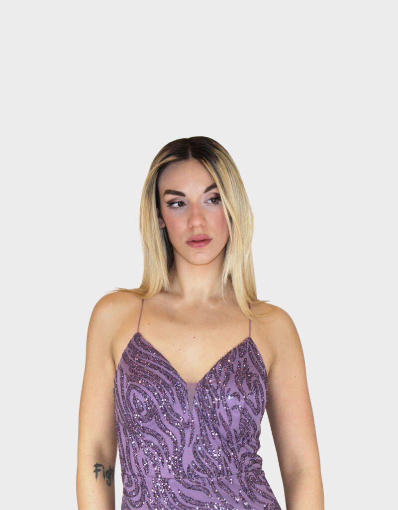 Abito lungo a sirena viola- Elizabeth Moda - immagine 3