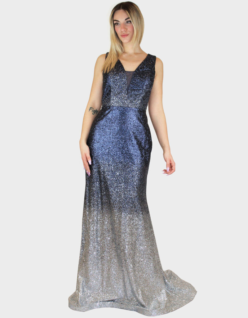 Abito lungo sfumato blu- Elizabeth Moda