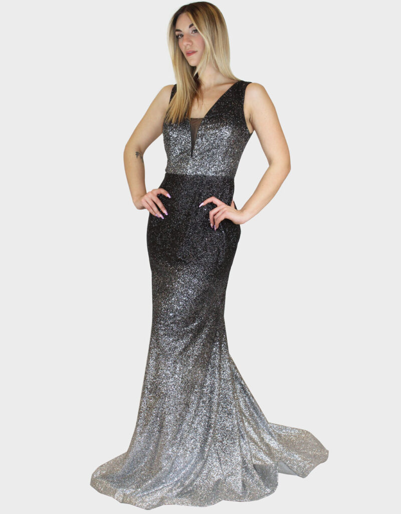 Abito lungo sfumato nero- Elizabeth Moda - immagine 2