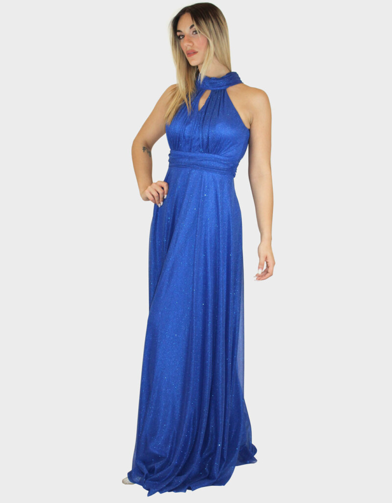 Abito con lo scollo all'americana blu cobalto- Elizabeth Moda - immagine 2