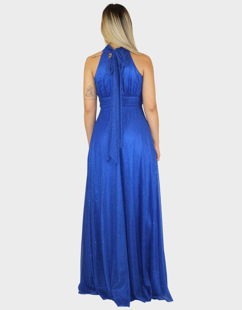 Abito con lo scollo all'americana blu cobalto- Elizabeth Moda - immagine 4