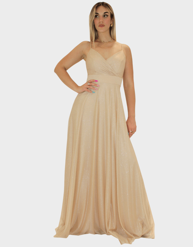 Abito lungo oro glitter - Elizabeth Moda
