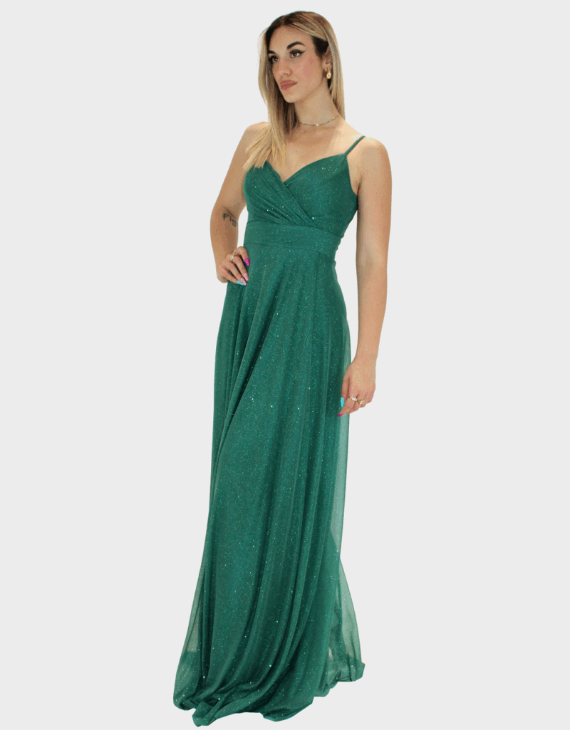 Abito lungo verde glitter - Elizabeth Moda - immagine 2