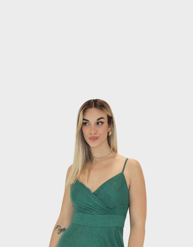 Abito lungo verde glitter - Elizabeth Moda - immagine 3