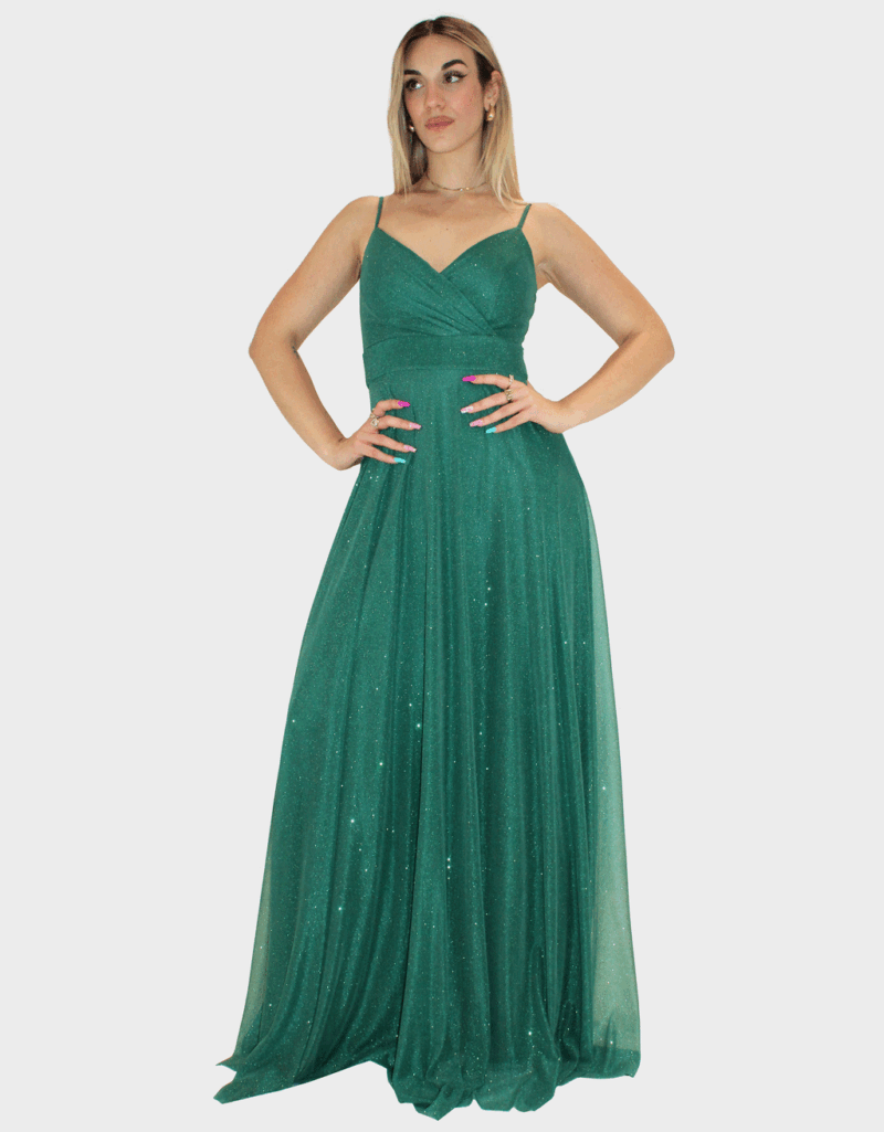 Abito lungo verde glitter - Elizabeth Moda