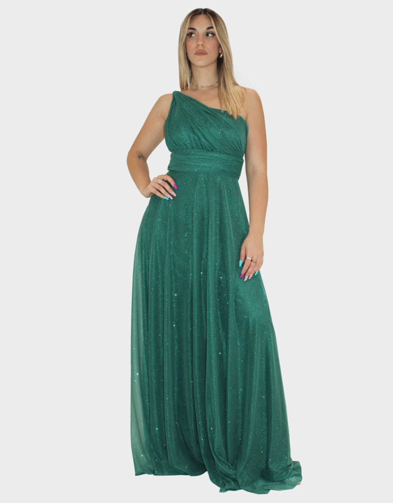 Abito lungo verde glitter - Elizabeth Moda