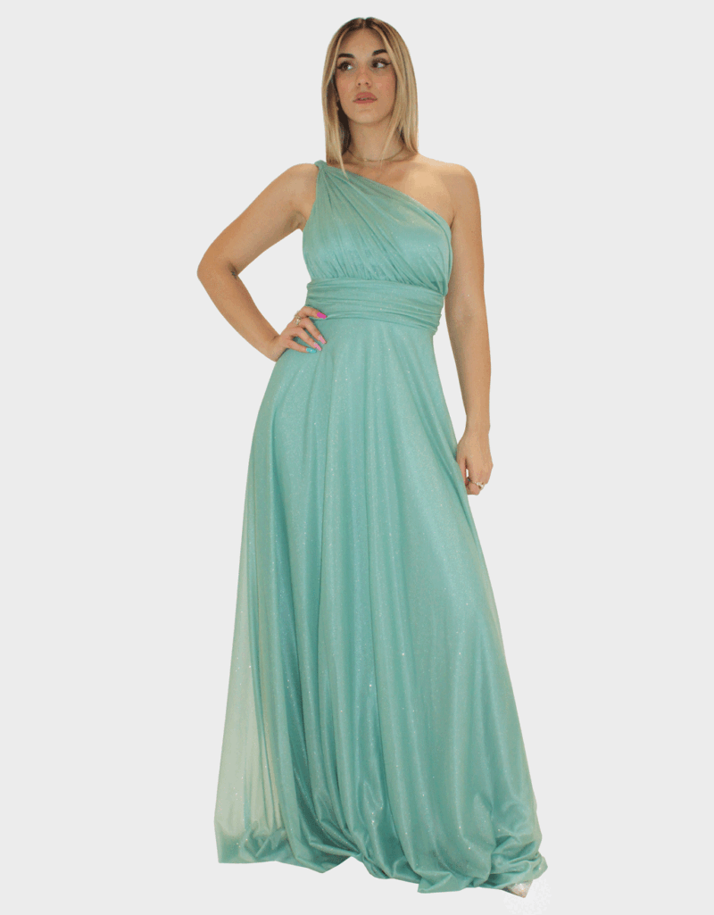 Abito lungo verde salvia glitter - Elizabeth Moda