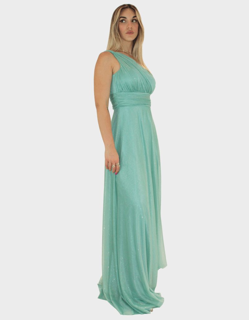 Abito lungo verde salvia glitter - Elizabeth Moda - immagine 2