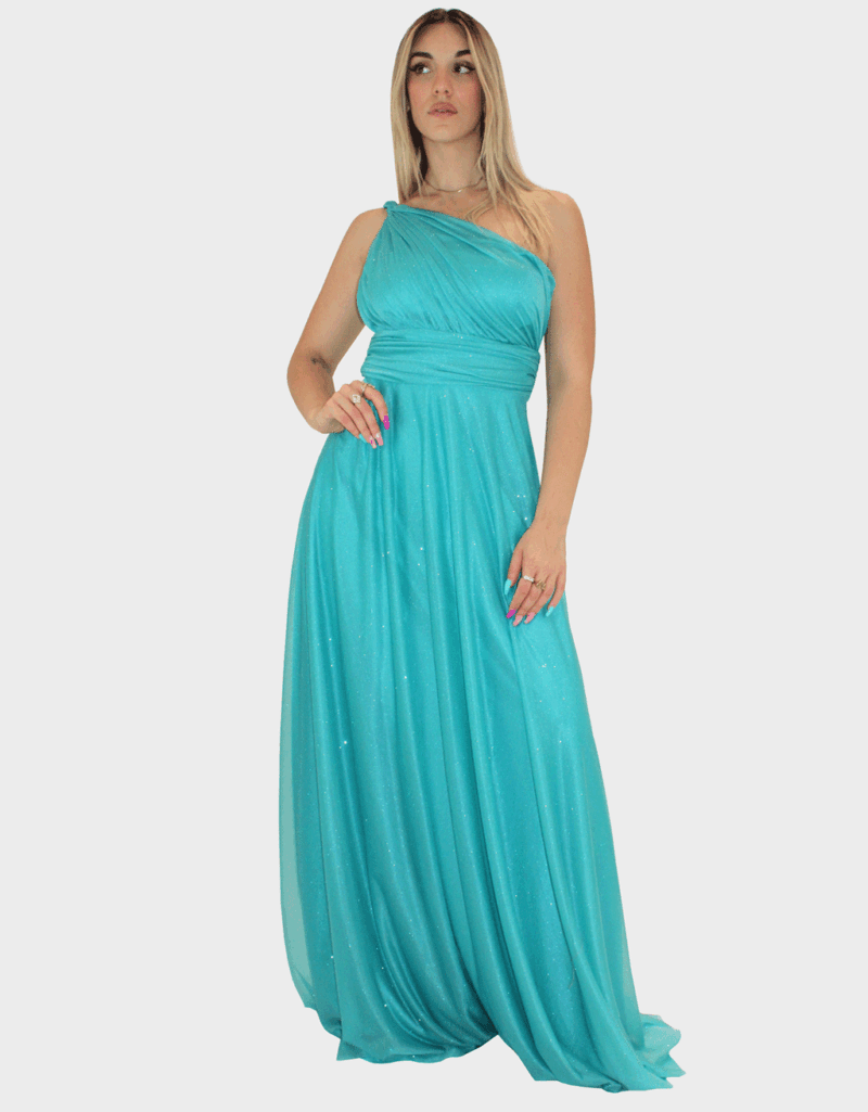 Abito lungo verde tiffany glitter - Elizabeth Moda
