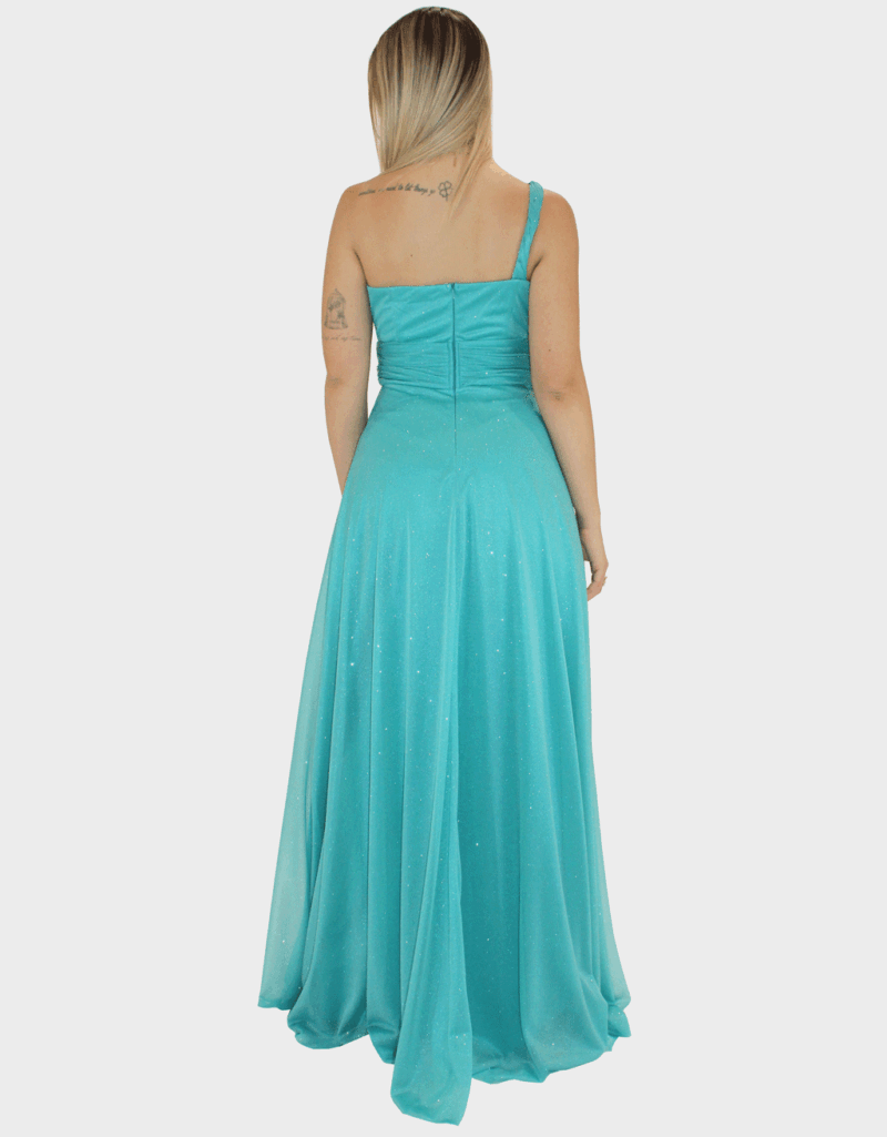 Abito lungo verde tiffany glitter - Elizabeth Moda - immagine 4