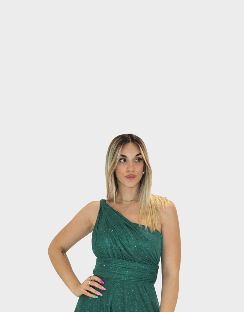 Abito lungo verde glitter - Elizabeth Moda - immagine 3