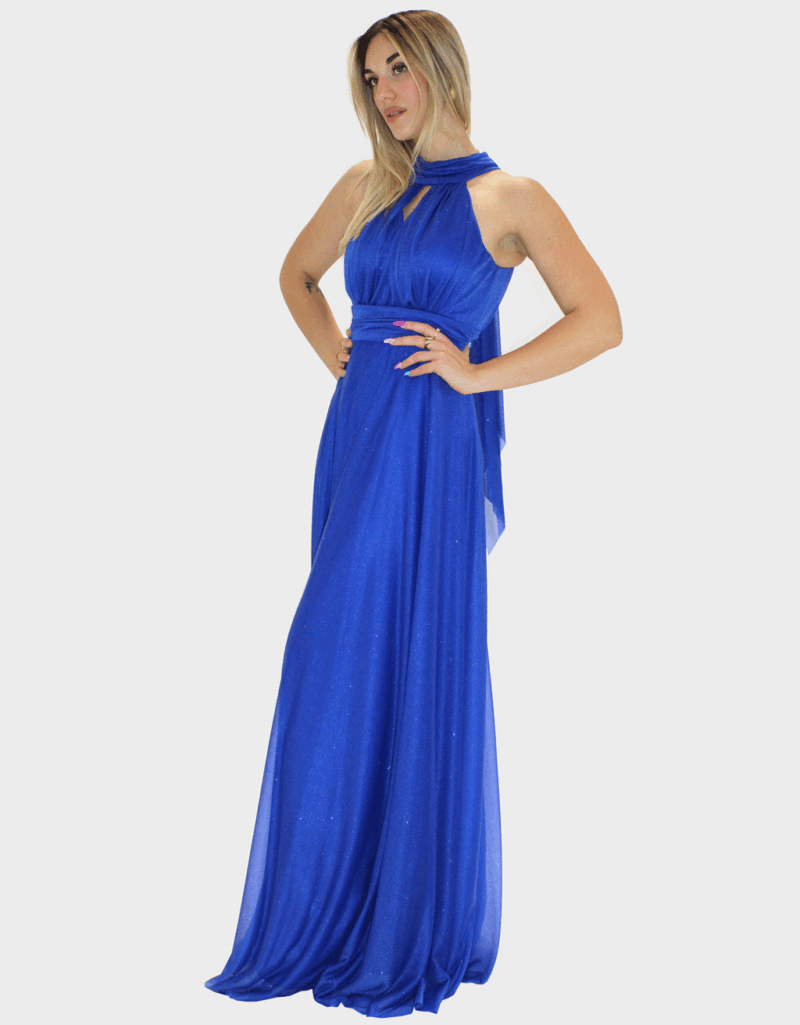 Abito lungo blu glitter - Elizabeth Moda - immagine 2