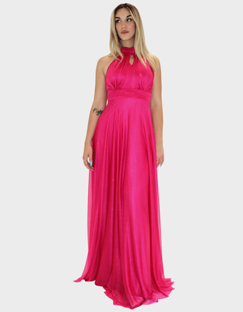 Abito lungo fucsia glitter - Elizabeth Moda