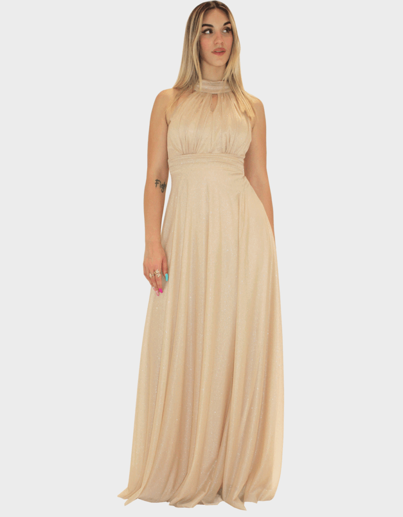 Abito lungo oro glitter - Elizabeth Moda