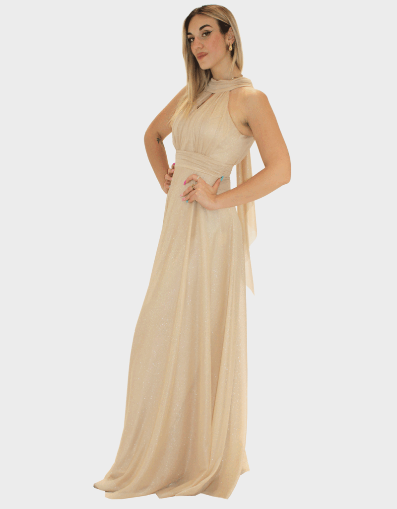 Abito lungo oro glitter - Elizabeth Moda - immagine 2