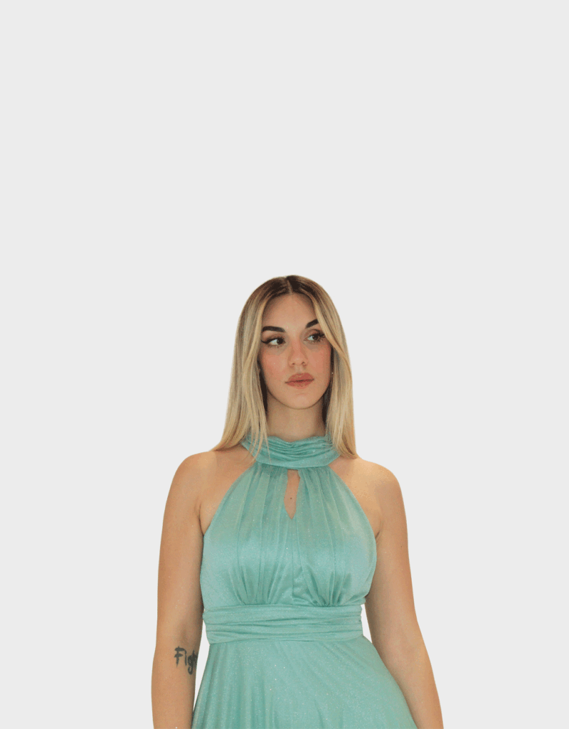 Abito lungo verde salvia glitter - Elizabeth Moda - immagine 3