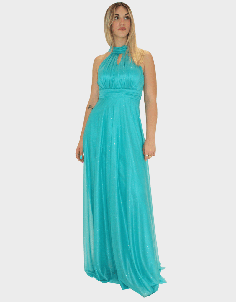 Abito lungo verde tiffany glitter - Elizabeth Moda