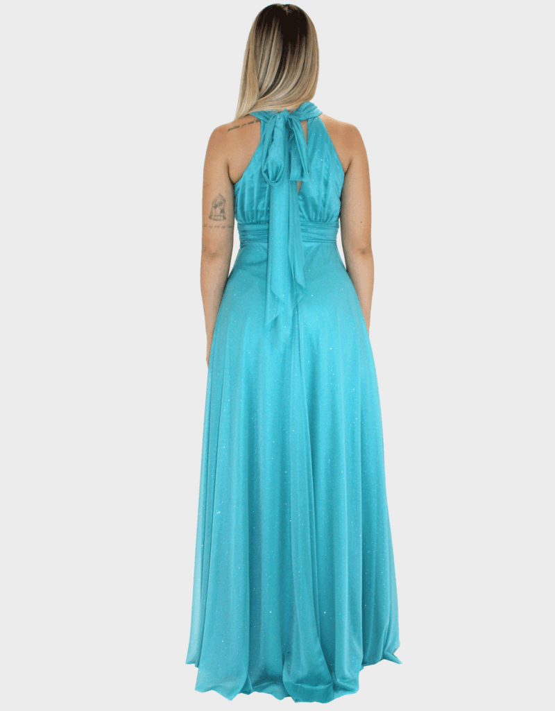 Abito lungo verde tiffany glitter - Elizabeth Moda - immagine 4