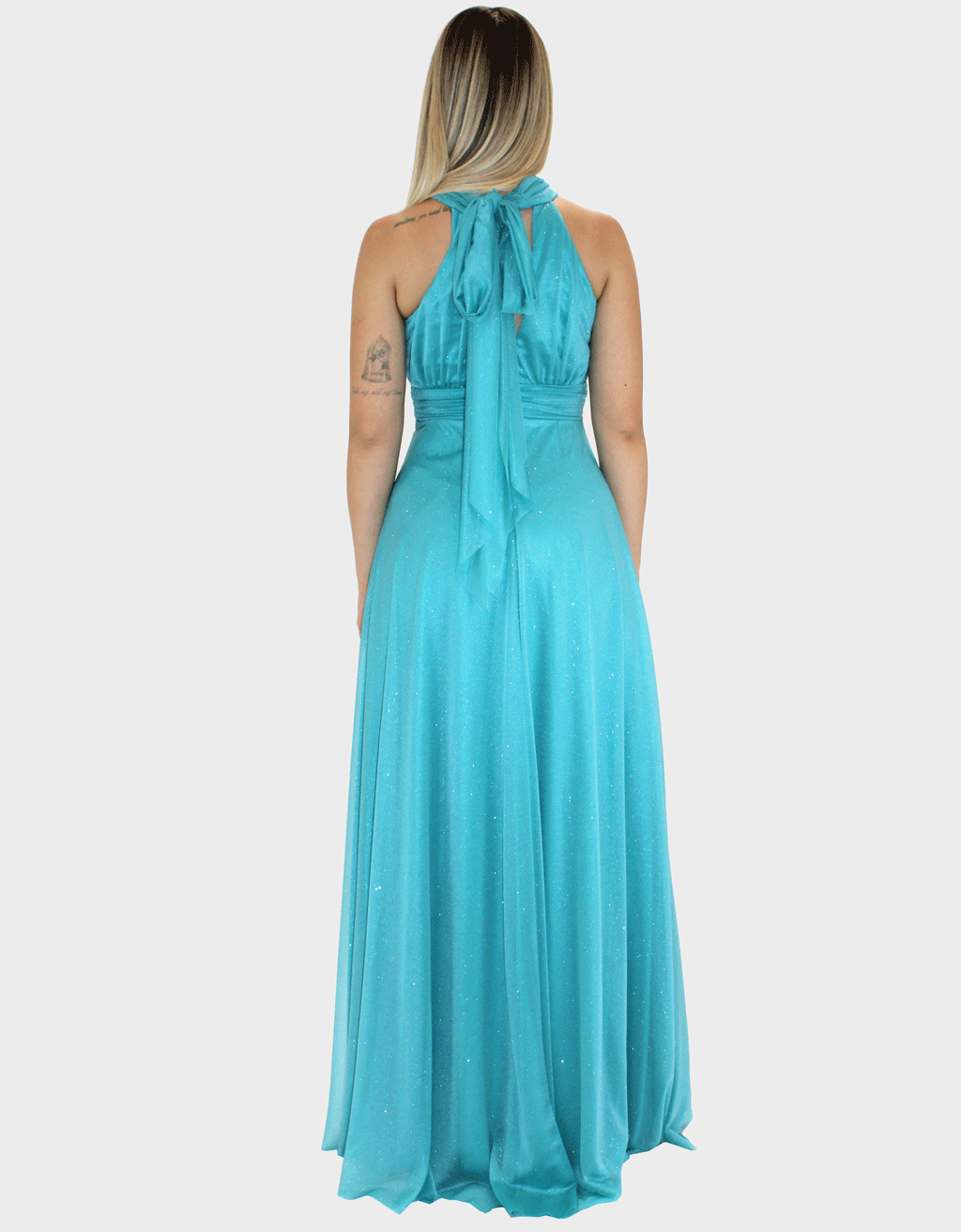 Abito lungo verde tiffany glitter Elizabeth Moda Collezione Cerimonia Elegante