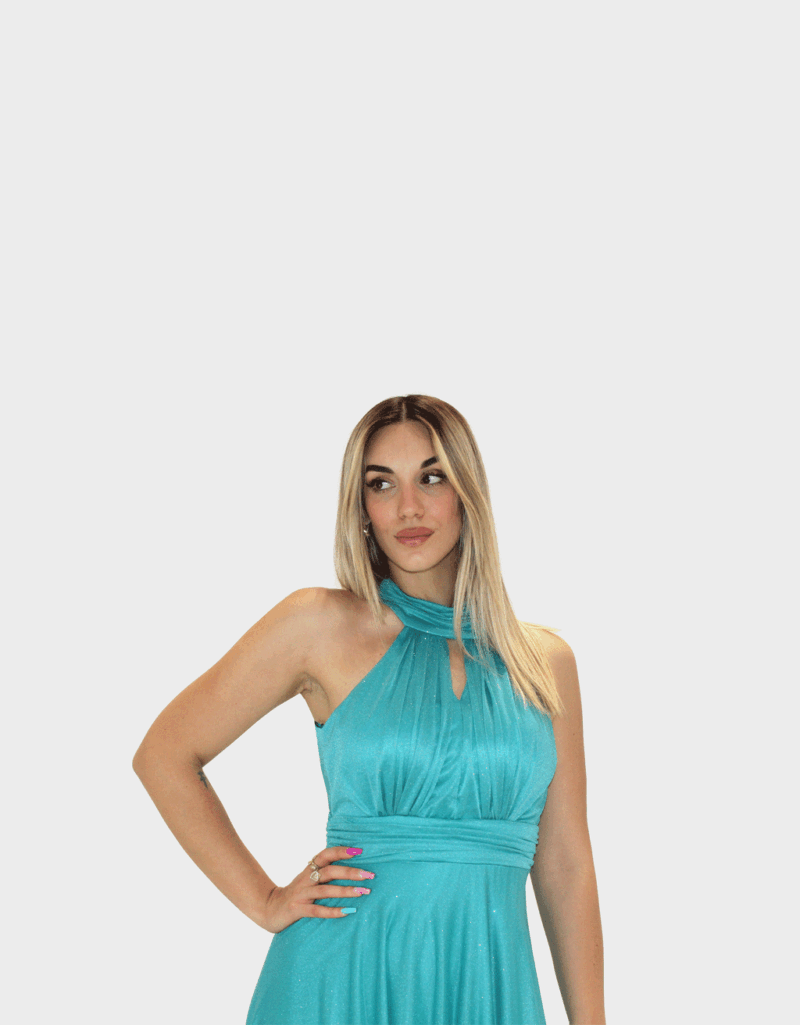 Abito lungo verde tiffany glitter - Elizabeth Moda - immagine 3