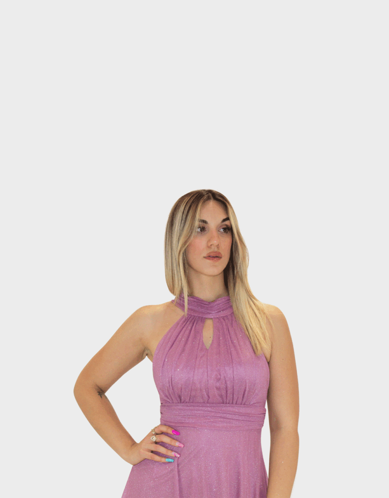 Abito lungo glicine glitter - Elizabeth Moda - immagine 3