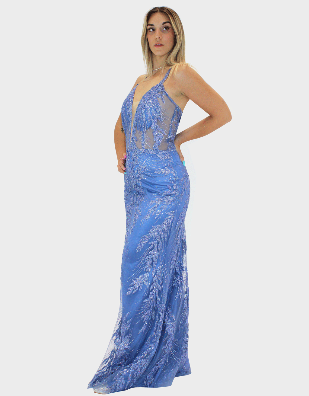 Abito lungo indaco Elizabeth Moda Collezione Cerimonia Elegante